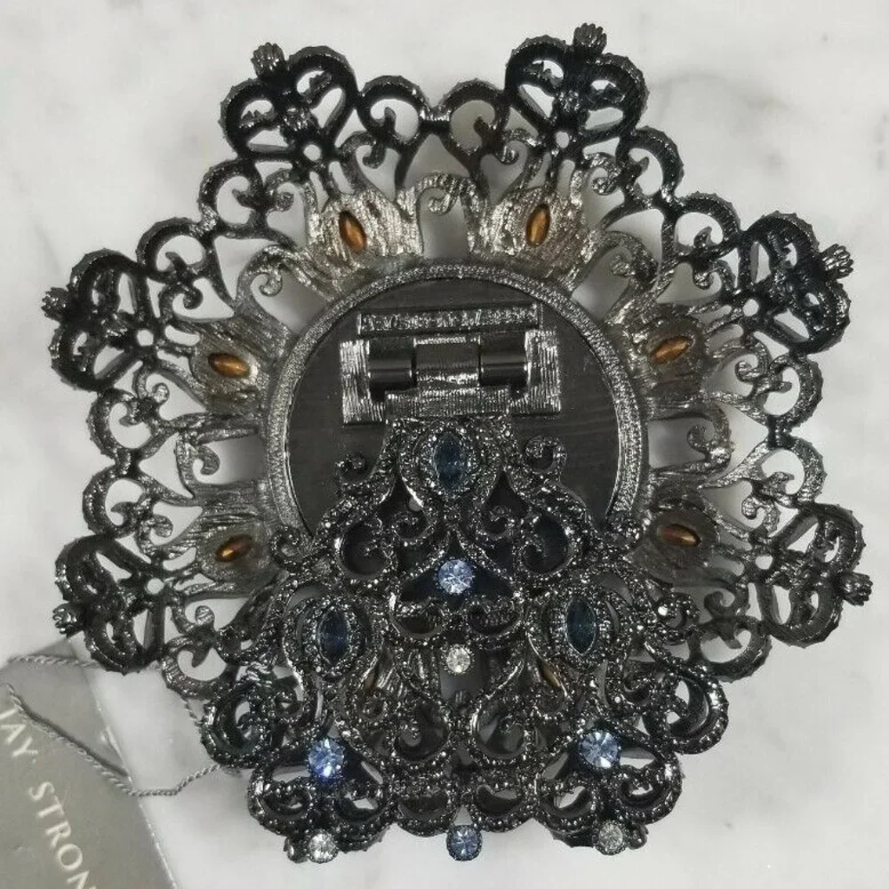 RARE JAY STRONGWATER TIARA CROWN CLAIR DE LUNE CRYSTAL ENAMEL DESK MANTLE CLOCK